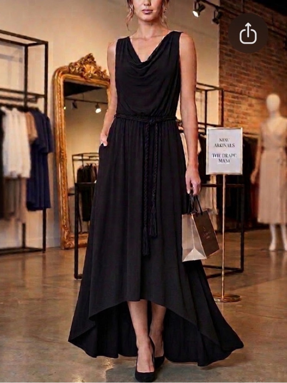 London Times Black Maxi Dress with Scoop Neckline